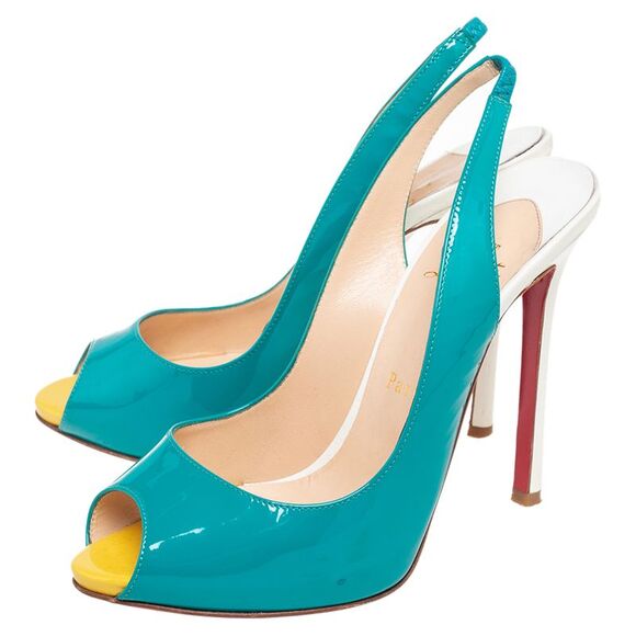 Christian Louboutin Multicolor Patent Leather Flo Slingback Sandals Size 37.5 - Picture 4 of 4